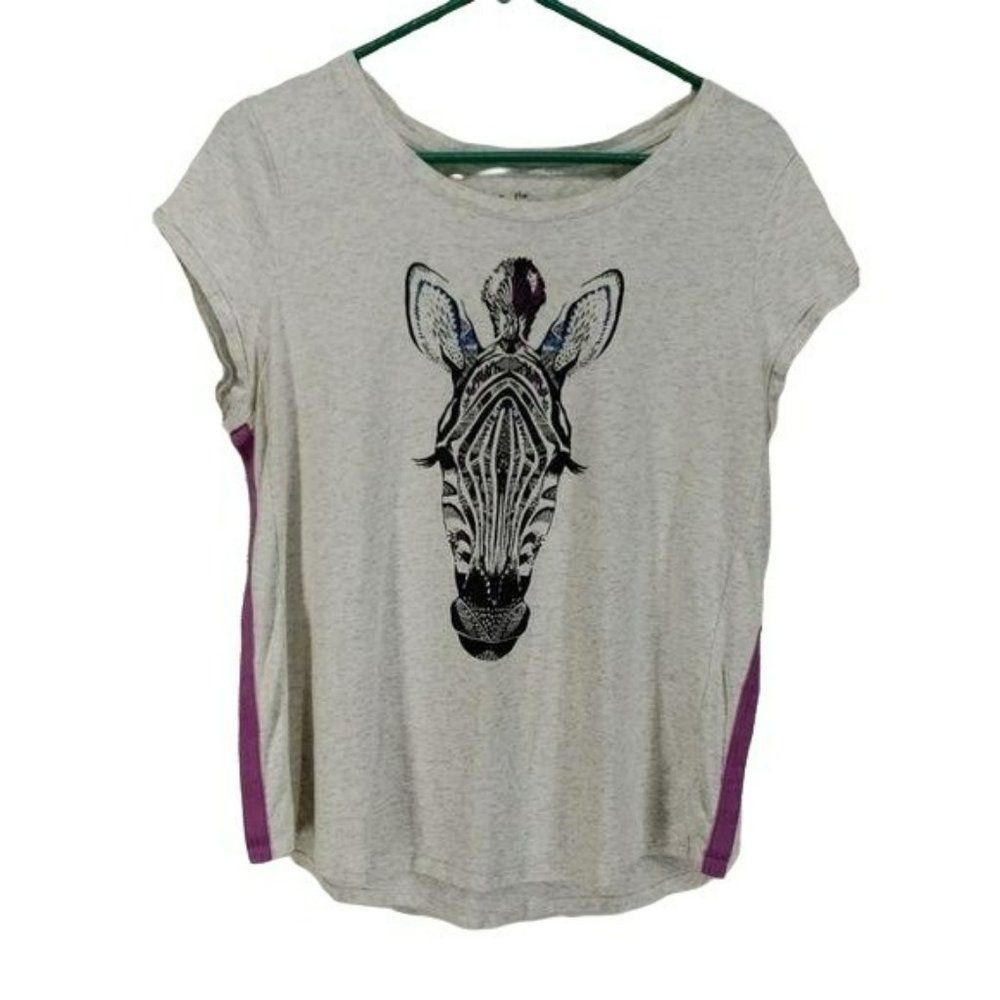 Mosaic Animal Zebra‎ Print Black Purple Gray Short Sleeve Tee Shirt Size Large